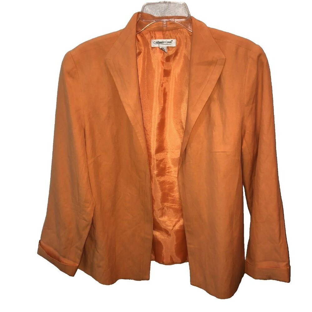 Coldwater Creek Size Large Petite Silk Linen Jacket Open Front Lined Orange PL